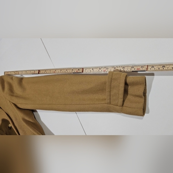 Women's Wool Blend Pea Coat Ruffle Hem Tan Khaki Camel Winter Coat XS - Picture 11 of 15